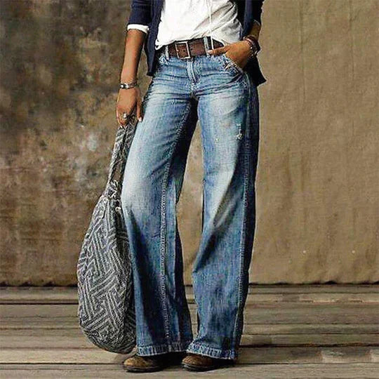 Calypso | Women's High Waist Wide Leg Jeans - Light Blue - Image 1