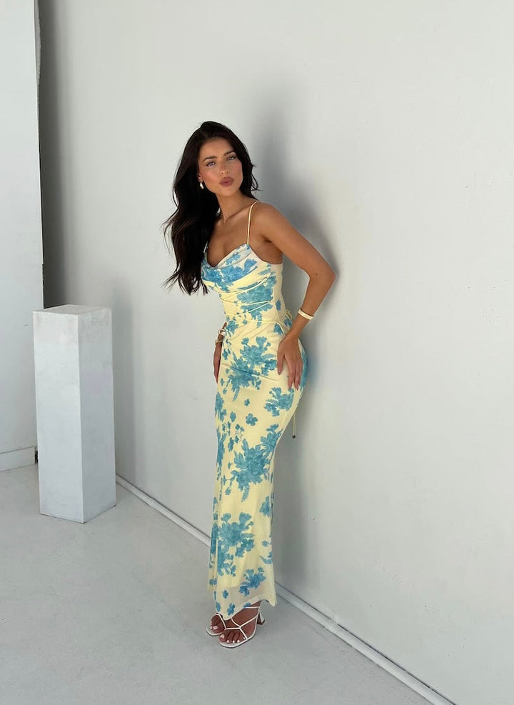 Primula | Vestido maxi floral con escote en V para mujer