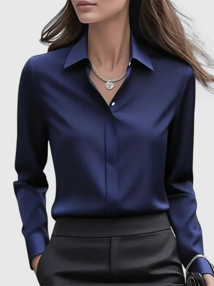 Adelaide | Women's Navy Collared Button Down Shirt - Navy - Image 1