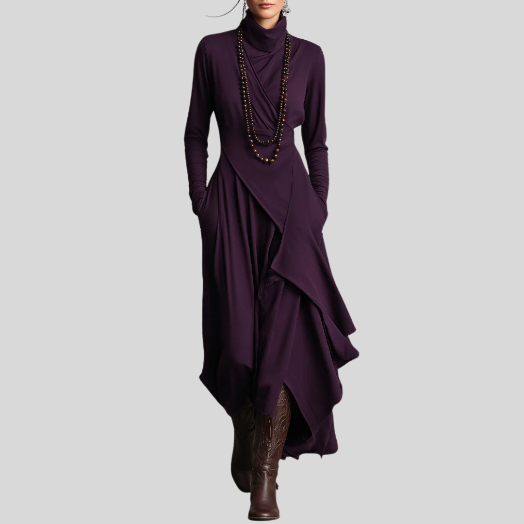 Allegra | Women's Turtleneck Long Sleeve Maxi Dress - Purple - Image 1