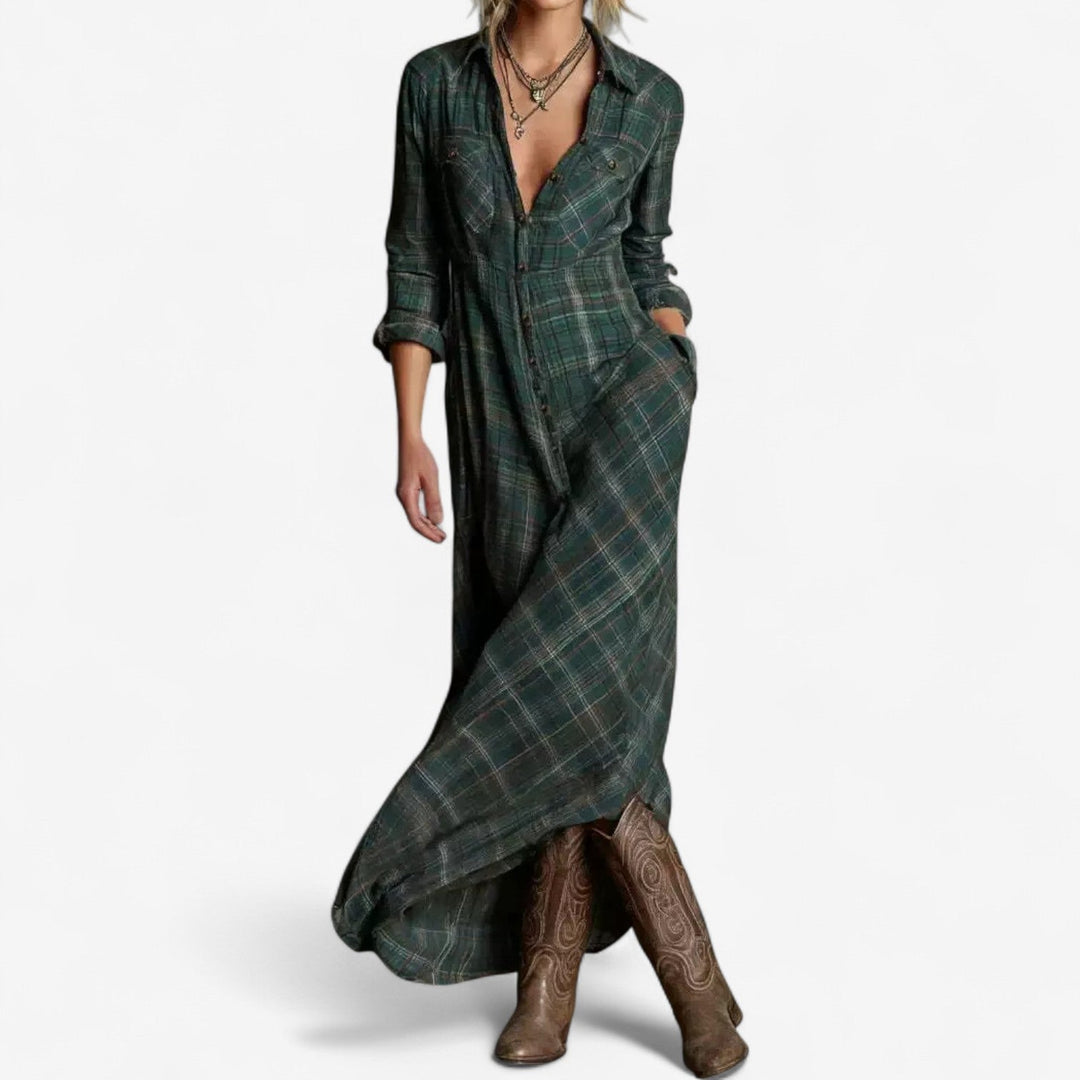 Amaryllis | Women's Green Plaid Shirt Dress - Green - Image 1