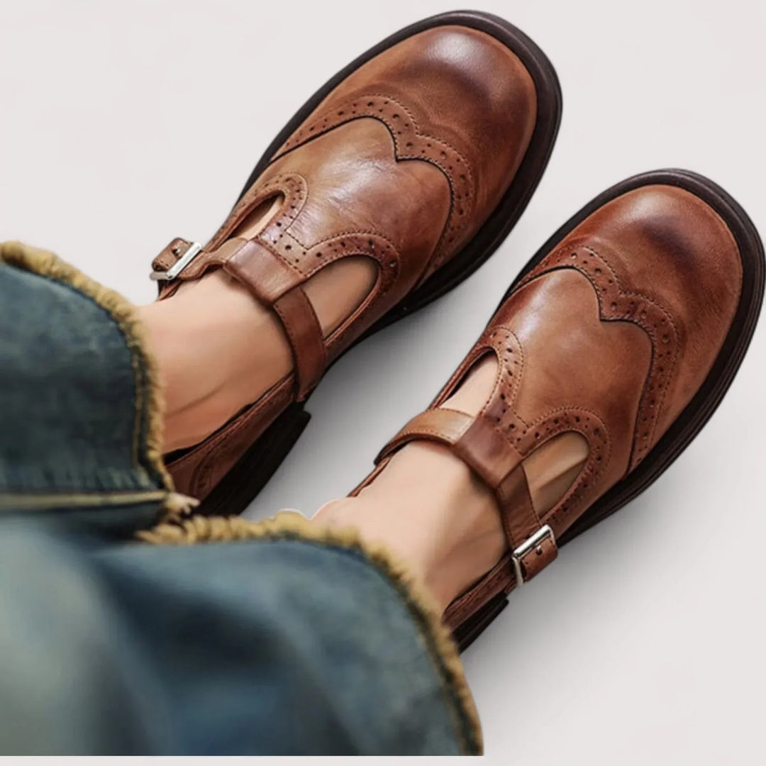 Amethyst | Women's Brogue Mary Jane Flat Shoes - Brown - Image 1