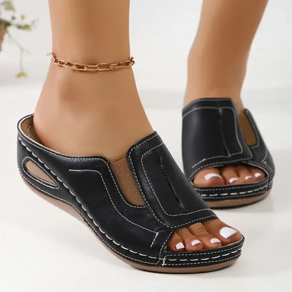 Andromache | Women's Orthopedic Arch Support Sandals - Black - Image 1