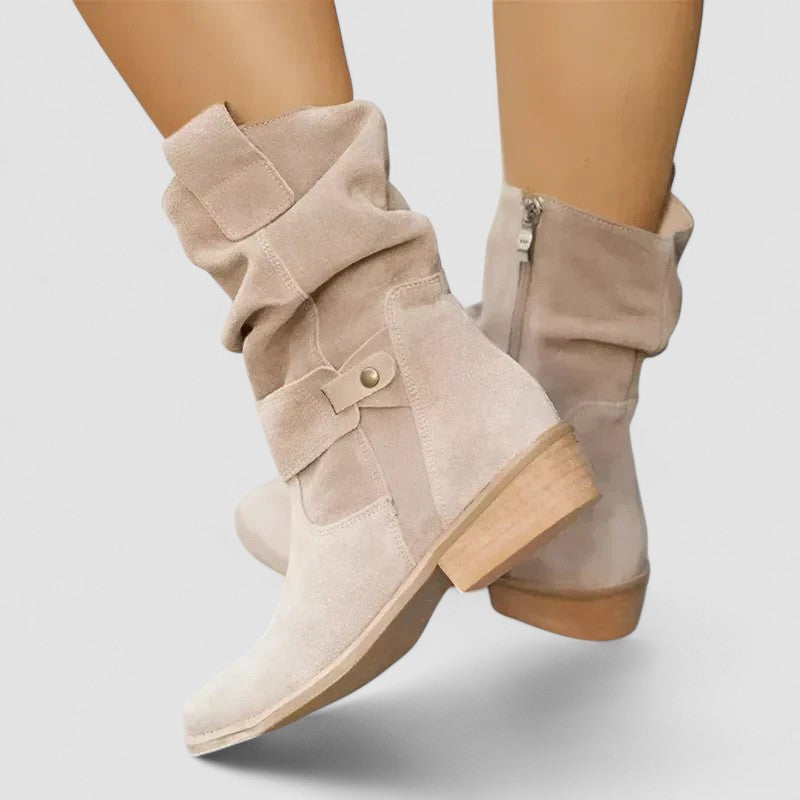 Andromeda | Women's Strap Detail Ankle Boots - Champagne - Image 1