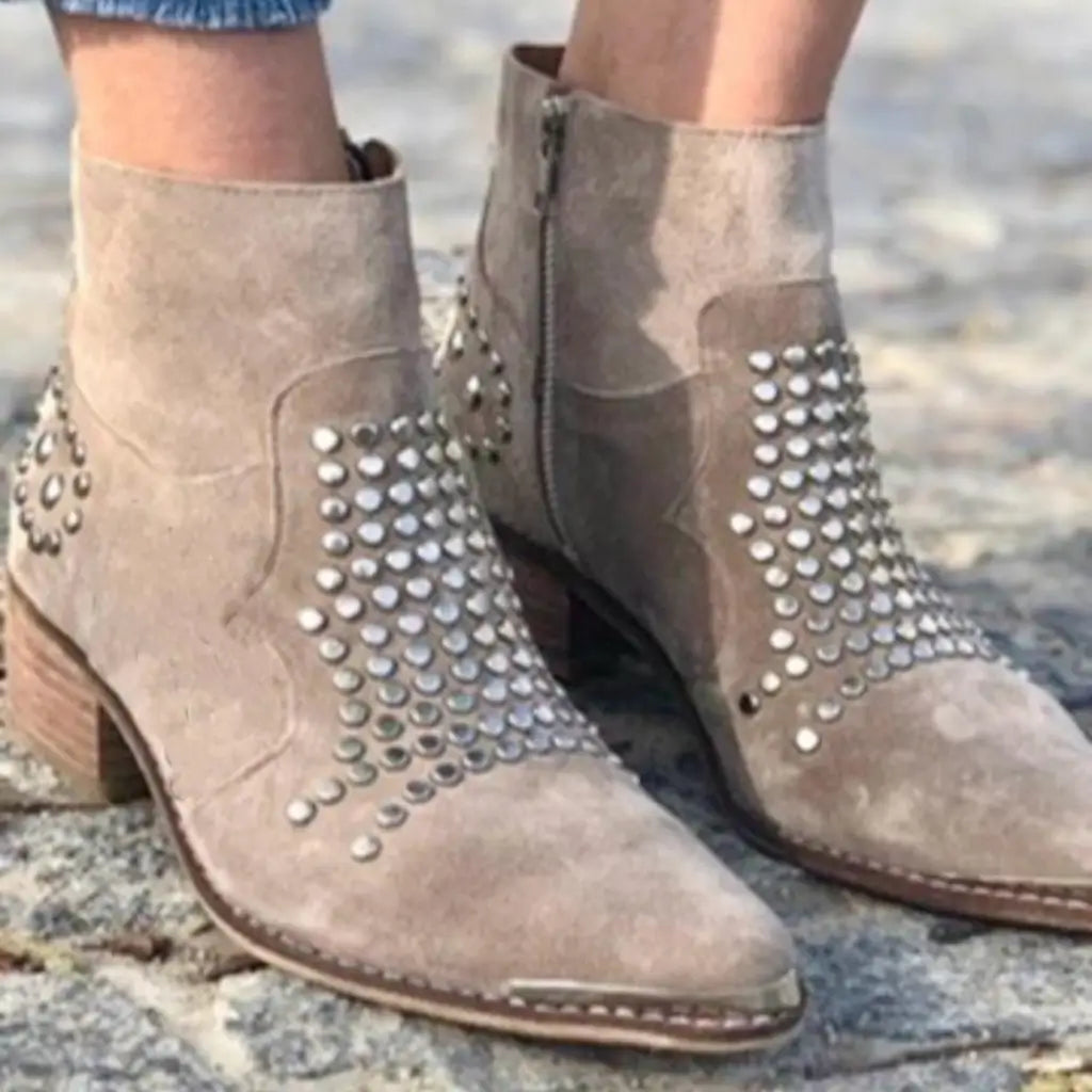 Arabella | Women's Studded Ankle Boots - Beige - Image 1
