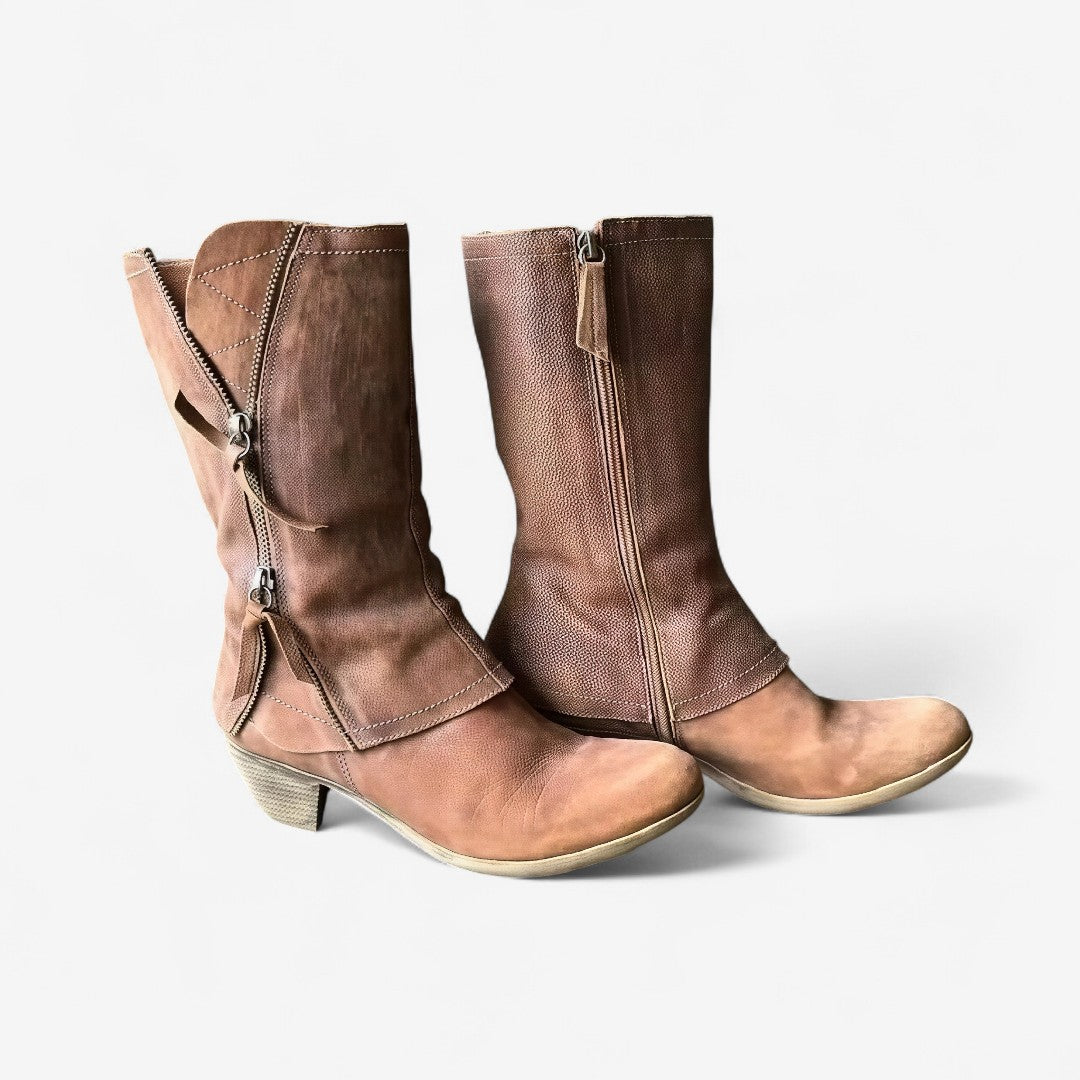 Arabesque | Women's Mid Calf Block Heel Boots - Brown - Image 1