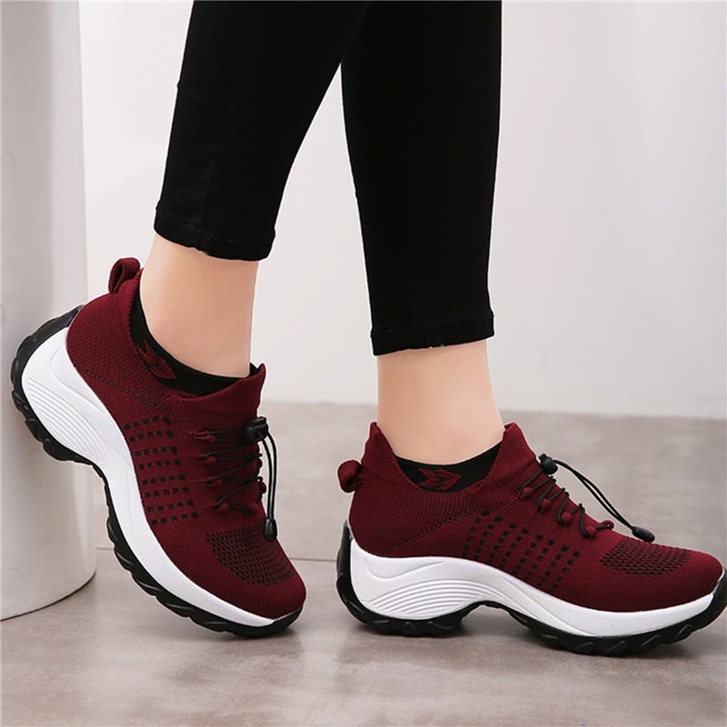 Araminta | Women's Comfort Support Trainers - Burgundy - Image 1