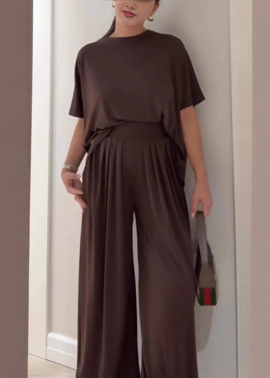 Aramynthe | Women's Wide Leg Trouser Set - Dark Brown - Image 1