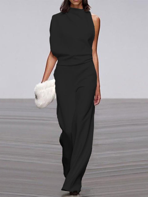 Astoria | Women's One Shoulder Wide Leg Jumpsuit - Black - Image 1