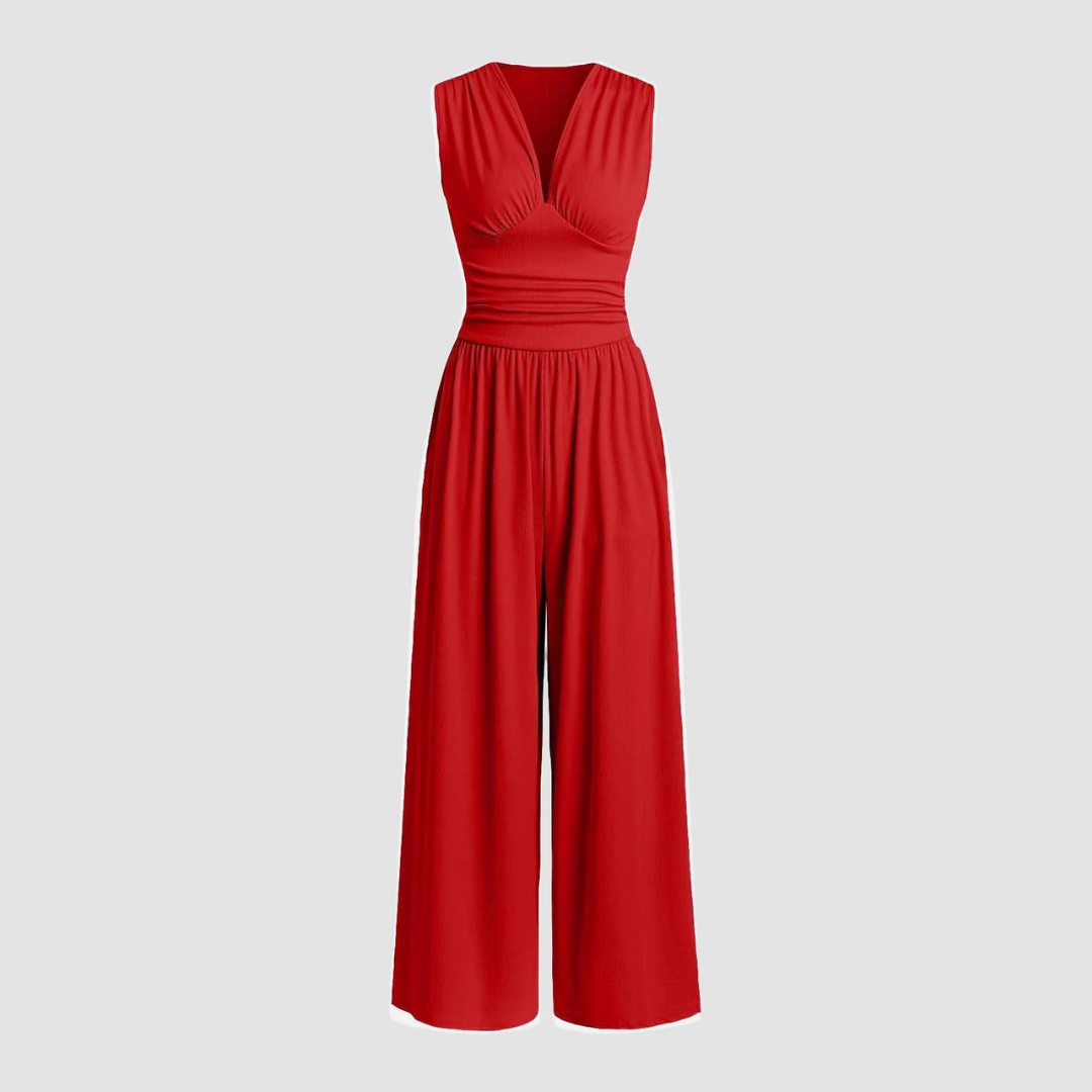 Atalanta | Women's V-Neck Sleeveless Wide Leg Jumpsuit - Red - Image 1