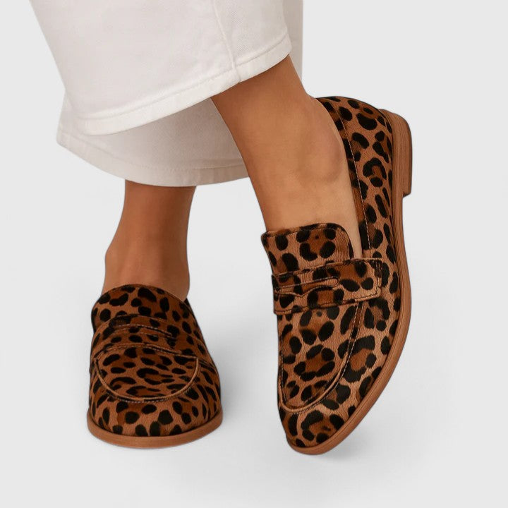 Athena | Women's Leopard Print Loafers - Brown - Image 1