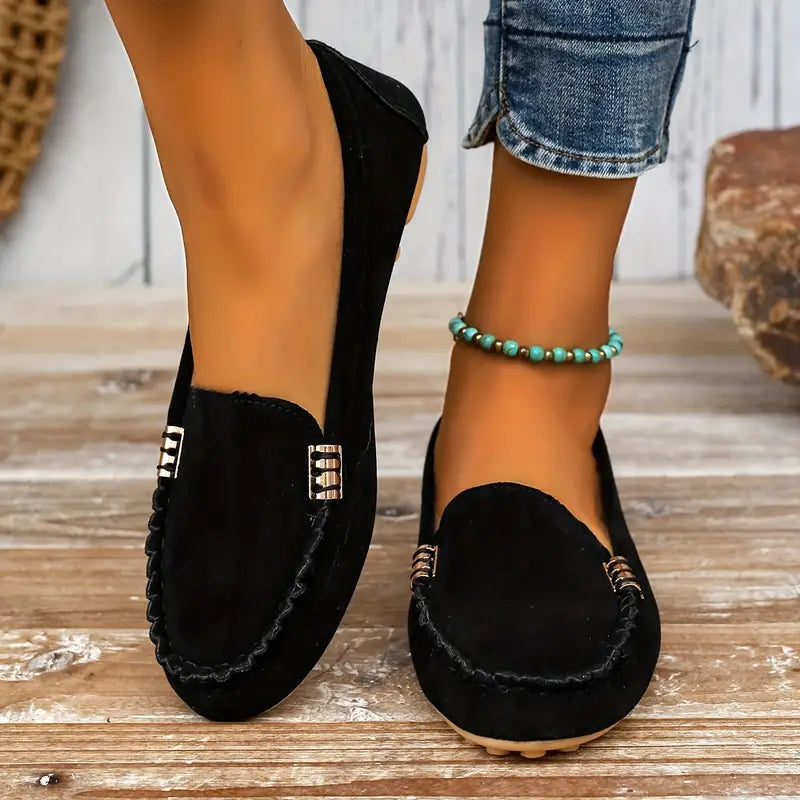 Aurelia | Women's Slip On Flat Loafers - Black - Image 1