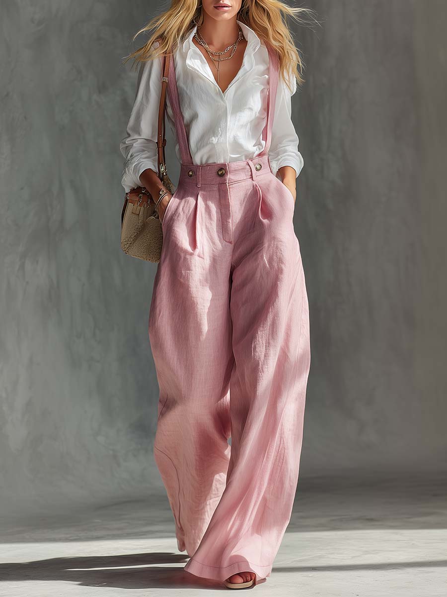 Auriana | Women's Adjustable Strap Wide Leg Overalls - Pink - Image 1