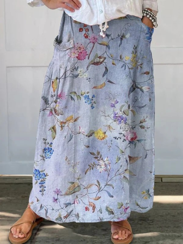 Aveline | Women's Floral Botanical Print Midi Skirt - Floral - Image 1