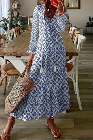 Azalee | Damen Maxikleid mit Blumenmuster, V-Ausschnitt und Quasten - Blumenmuster - Bild 3
