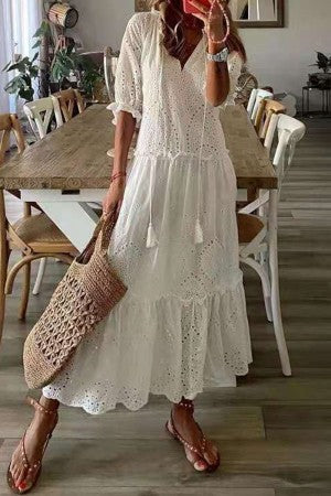Azalee | Damen Maxikleid mit Blumenmuster, V-Ausschnitt und Quasten - Blumenmuster - Bild 4
