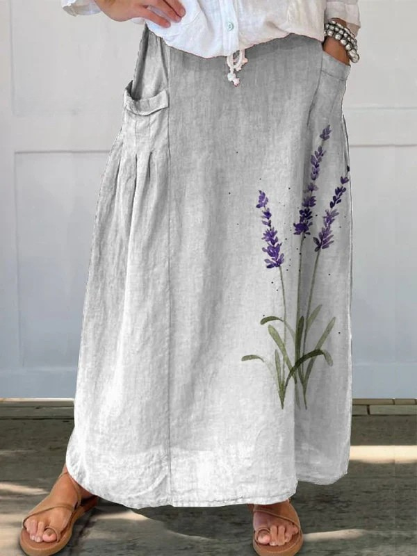 Beatrice | Women's Floral Printed Maxi Skirt - Grey - Image 1