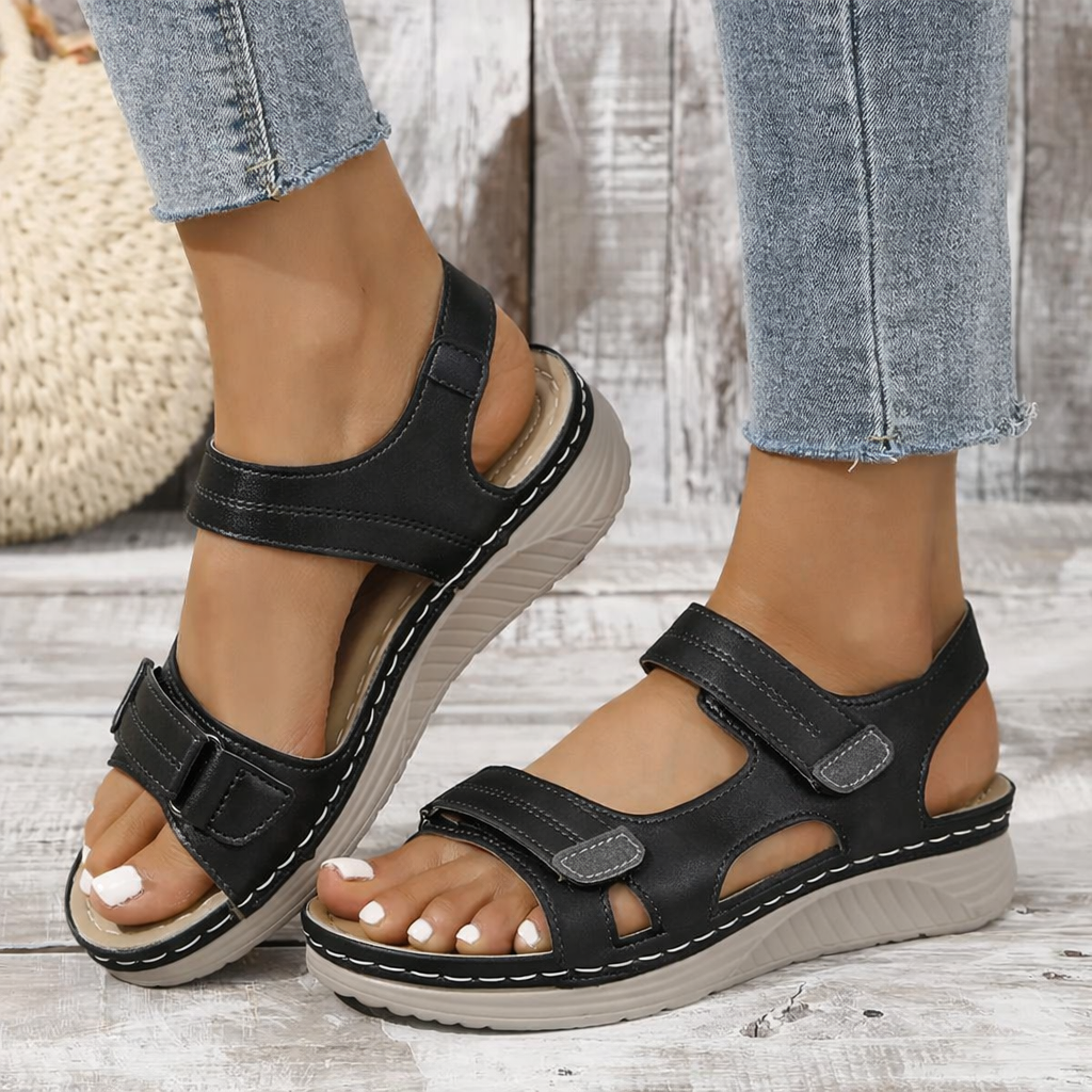 Beatrice | Women's Orthopedic Adjustable Strap Sandals - Black - Image 1