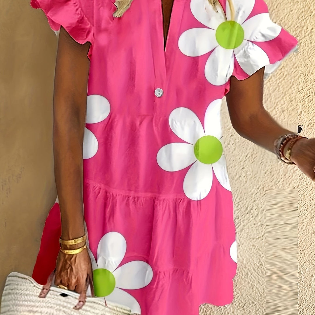 Beatrix | Women's Floral Print Short Sleeve Dress - Pink - Image 1