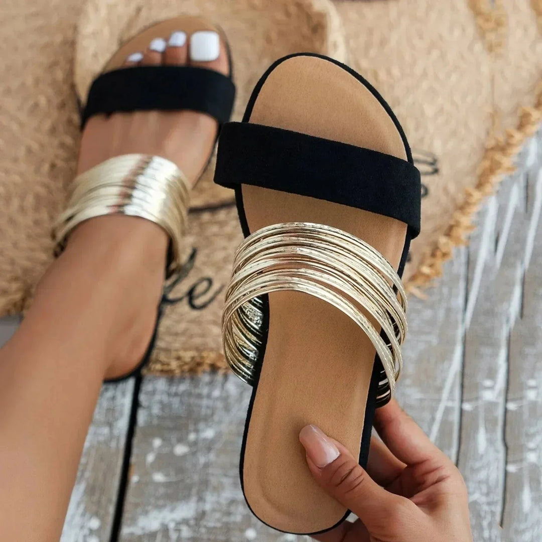 Beatriz | Women's Strappy Slide Sandals - Gold - Image 1