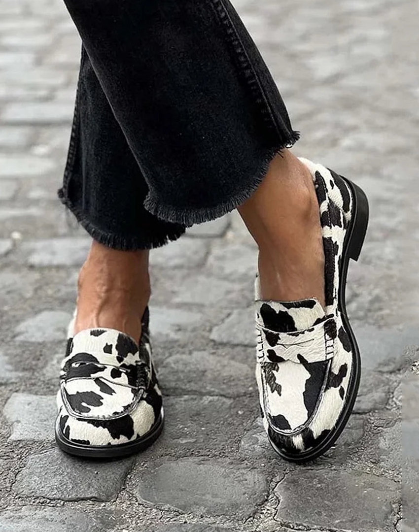Beatryse | Women's Cow Print Statement Loafers - Image 1