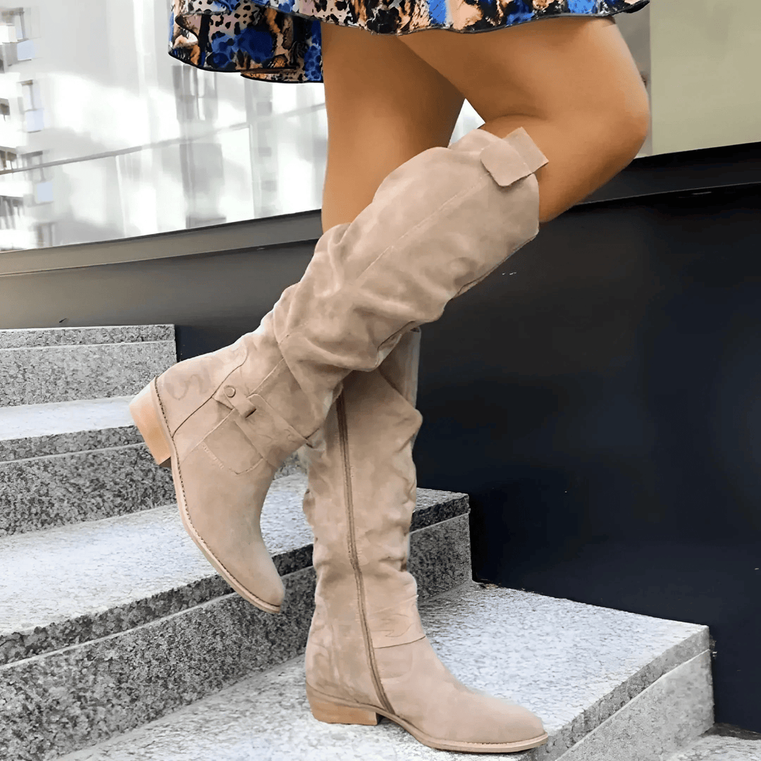 Belinda | Women's Knee High Boots - Beige - Image 1
