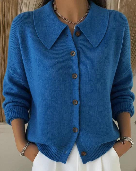 Bethany | Women's Button Collar Long Sleeve Cardigan - Blue - Image 1