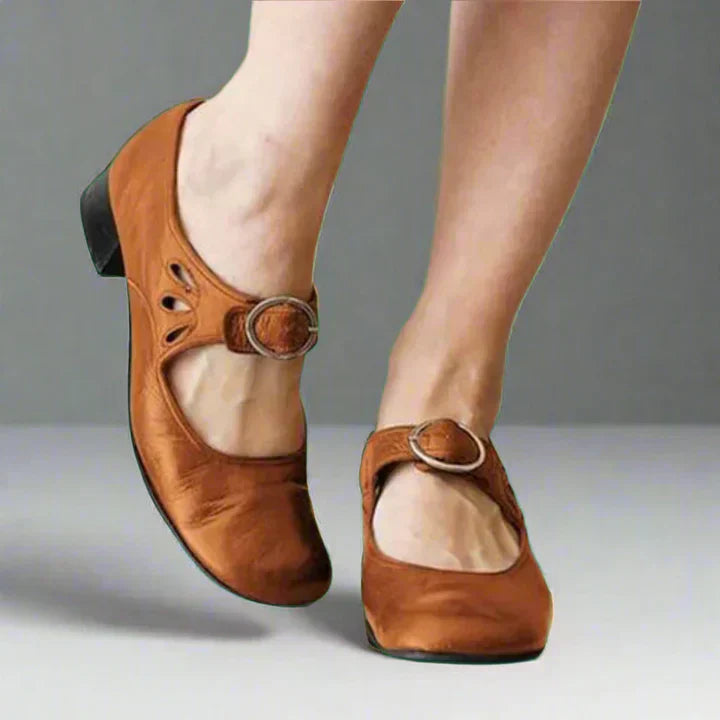 Briony | Women's Mary Jane Buckle Strap Heels - Brown - Image 1