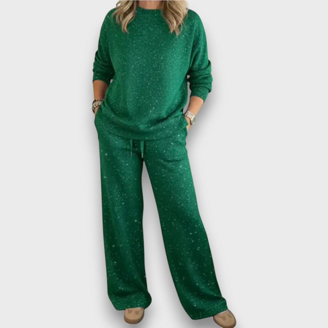 Calandra | Women's Green Spotted Long Sleeve Lounge Set - Green - Image 1