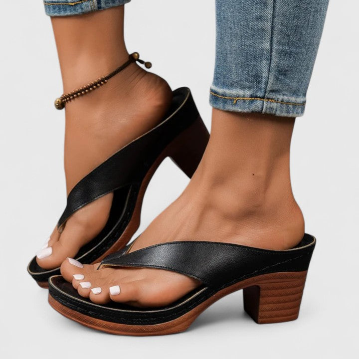 Calista | Women's Block Heel Thong Sandals - Black - Image 1