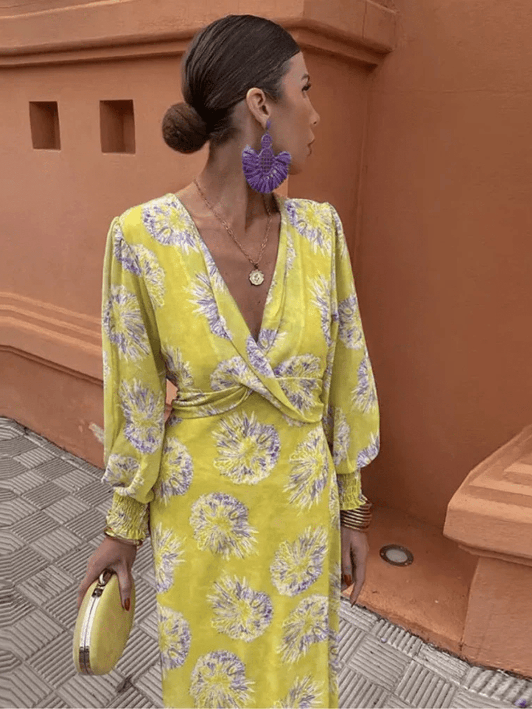Calista | Women's Floral Wrap Midi Dress - Floral - Image 1