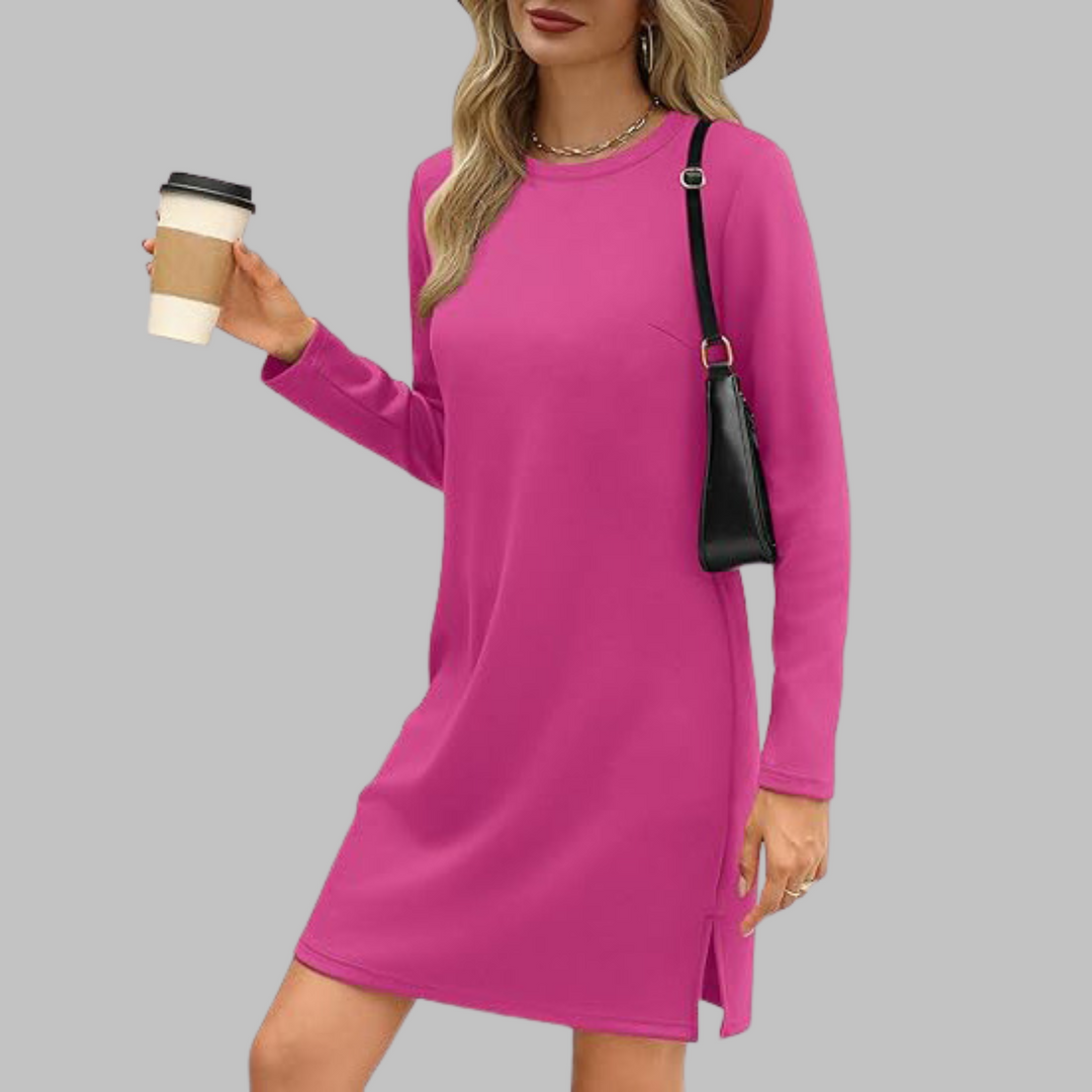 Calliandra | Damen Rundhals Langarmkleid - Weiß - Bild 13