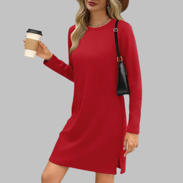 Calliandra | Damen Rundhals Langarmkleid - Weiß - Bild 7