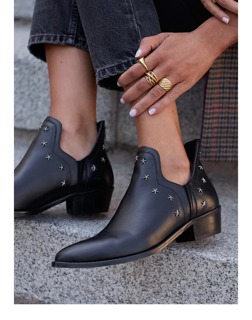 Calliandra | Women's Star Embellished Black Ankle Boots - Black - Image 1