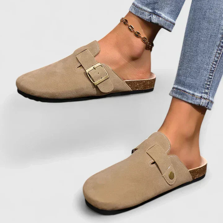 Calliope | Women's Slip-On Buckle Clogs - Beige - Image 1
