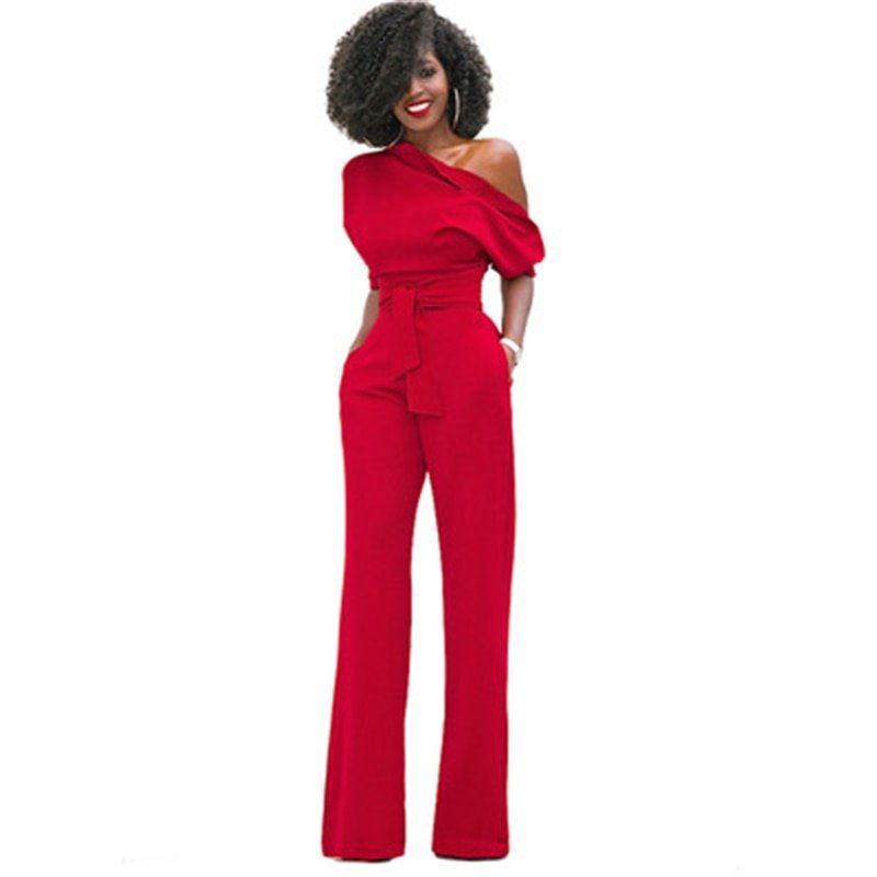 Calypso | Women's Off Shoulder Wide Leg Jumpsuit - Red - Image 1