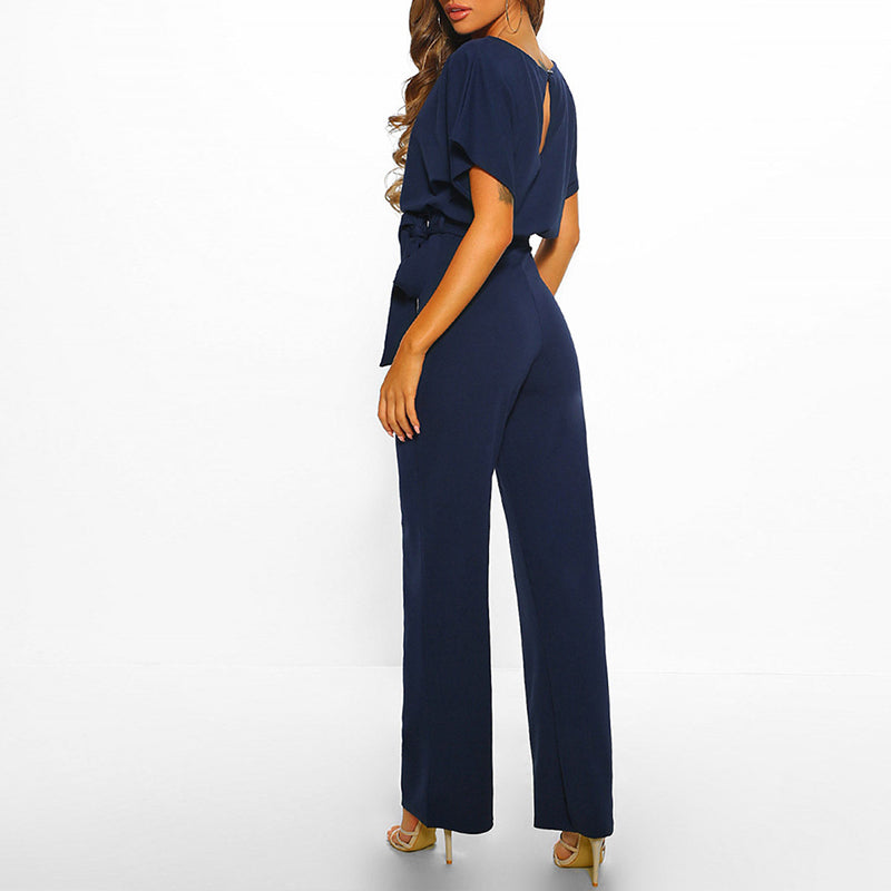 Calypso | Women's Wide Leg Belted Jumpsuit - Navy - Image 1