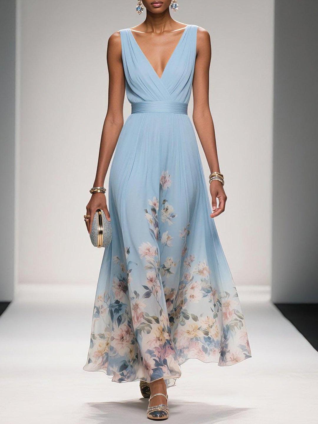 Camellia | Women's Floral V-Neck Maxi Dress - Floral - Image 1