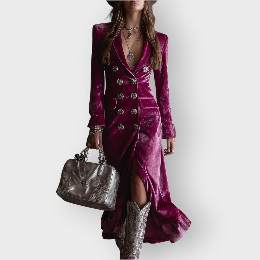 Cassandra | Women's Double Breasted Blazer Maxi Dress - Purple - Image 1