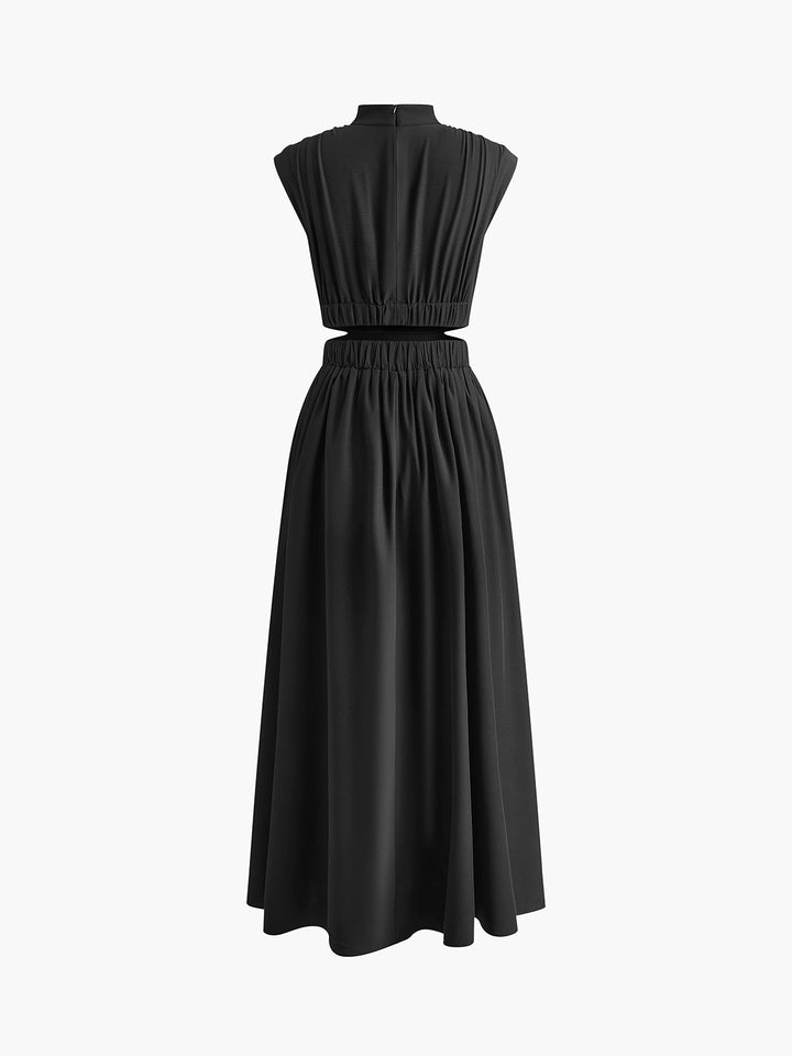 Cassandra | Damen Maxikleid mit Stehkragen und Ausschnitt - Champagner - Bild 12