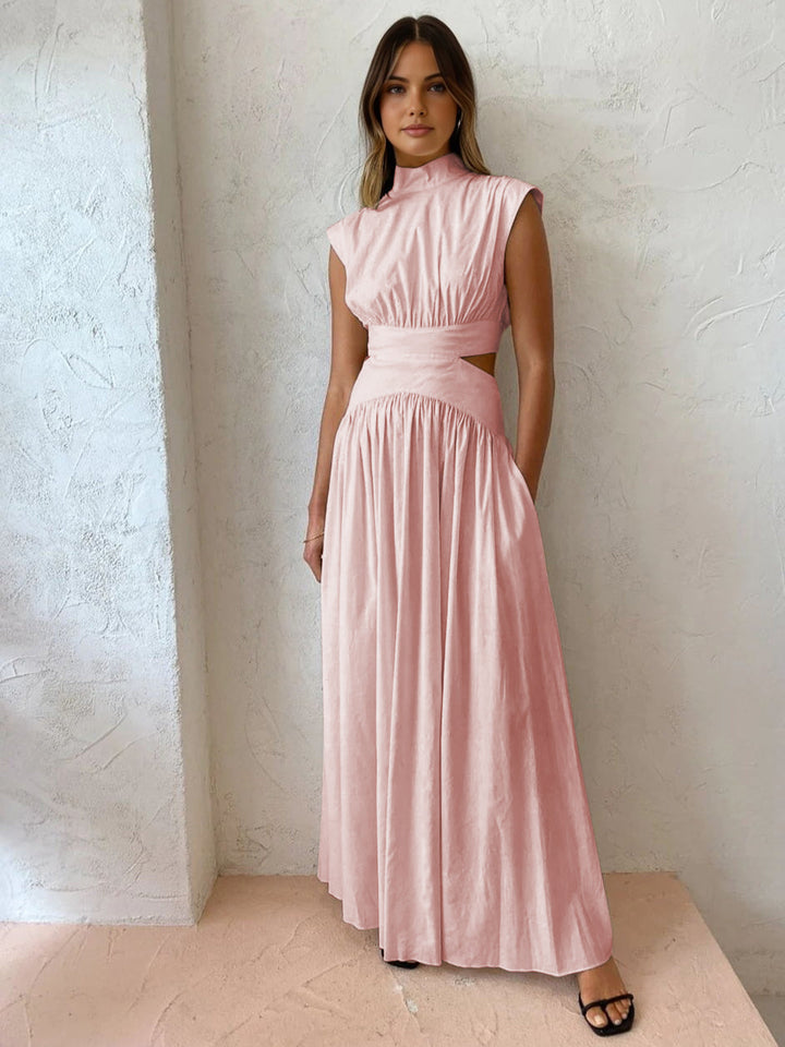 Cassandra | Damen Maxikleid mit Stehkragen und Ausschnitt - Champagner - Bild 3