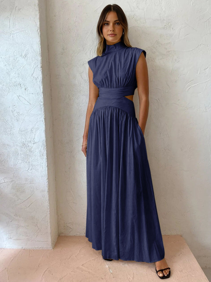 Cassandra | Damen Maxikleid mit Stehkragen und Ausschnitt - Champagner - Bild 5