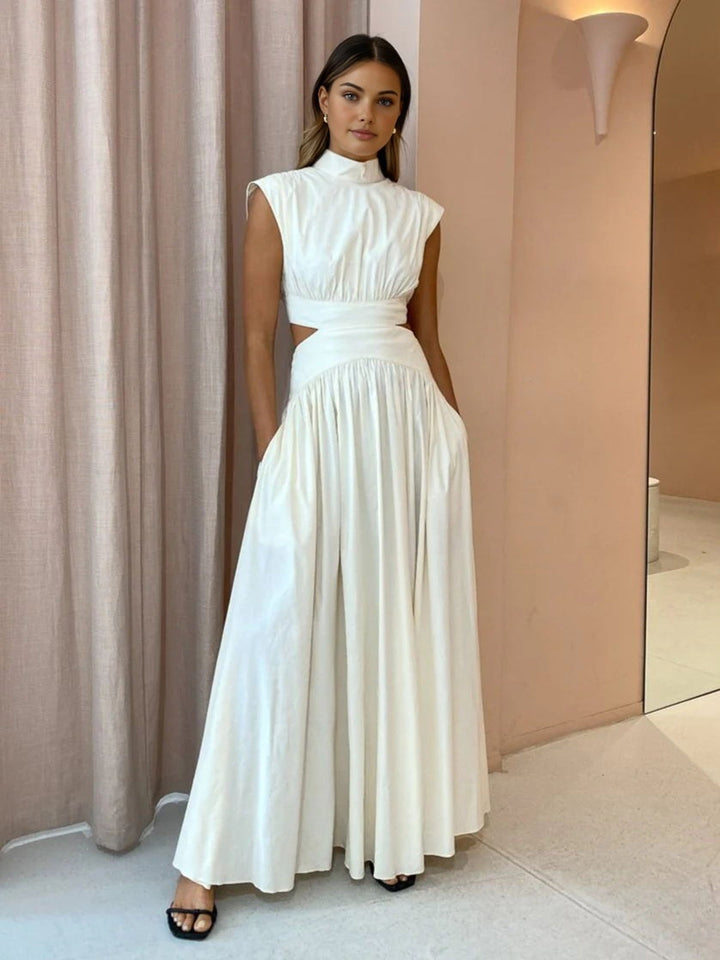 Cassandra | Damen Maxikleid mit Stehkragen und Ausschnitt - Champagner - Bild 9