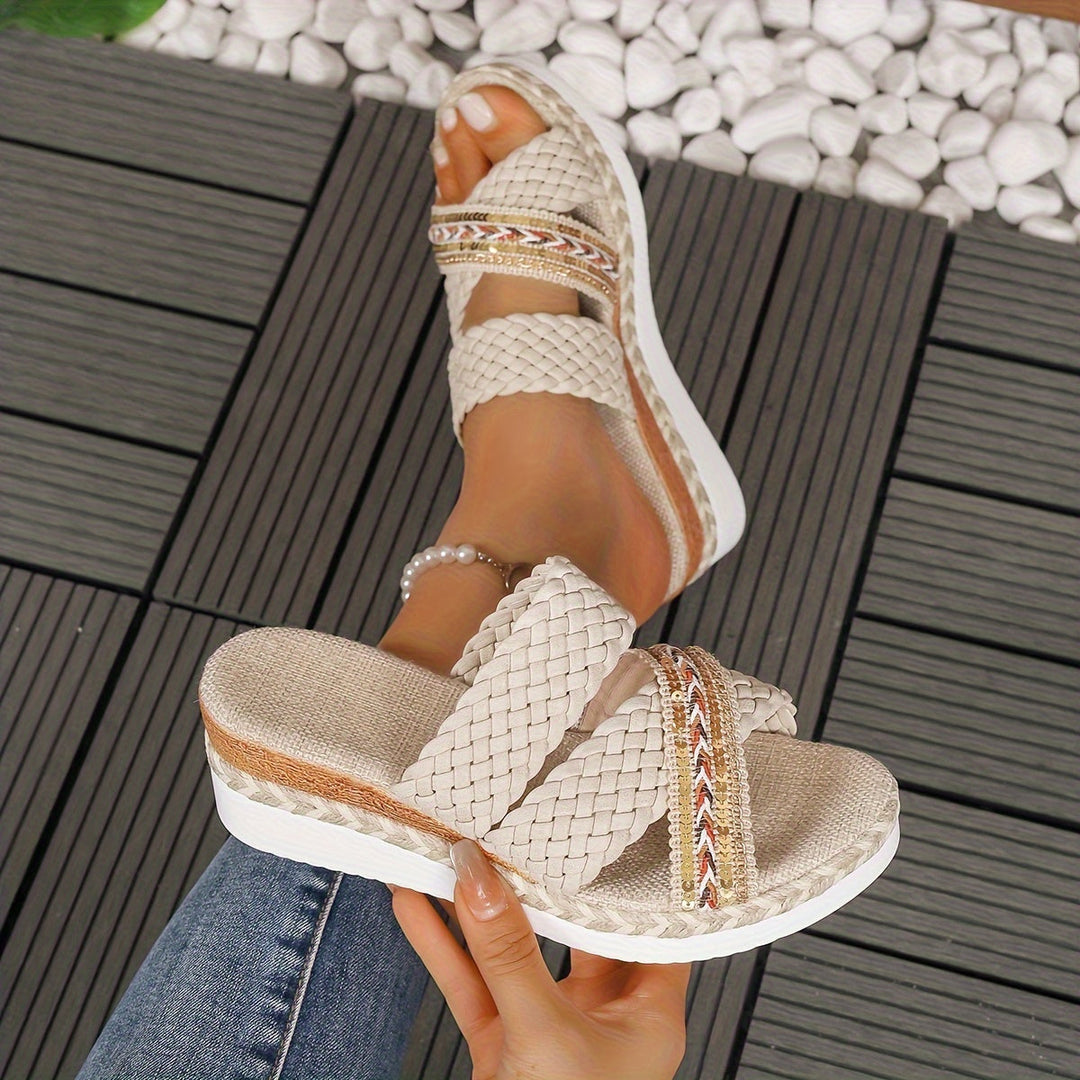 Cassia | Women's Platform Slip-On Sandals - Beige - Image 1