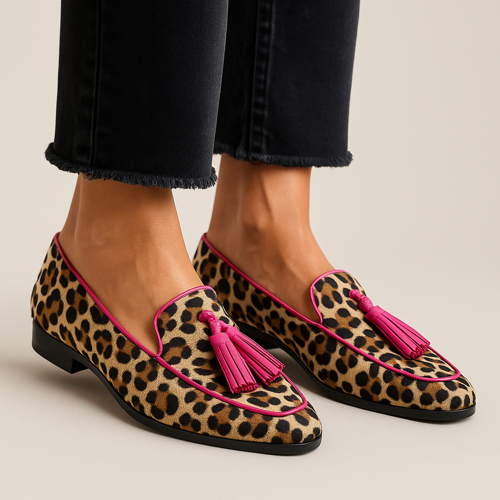 Cassiopeia | Women's Leopard Print Tassel Loafers - Brown - Image 1