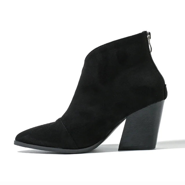 Celeste | Women's Pointed Toe Block Heel Ankle Boots - Black - Image 1