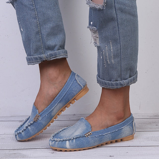 Celeste | Women's Slip On Loafers Blue Moc Toe Flats - Blue - Image 1