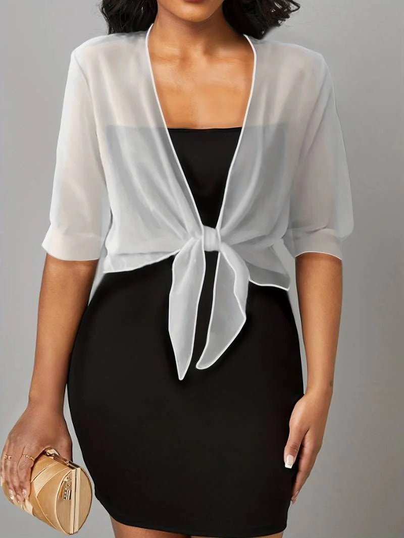 Celestia | Women's Tie Front V-Neck Blouse - White - Image 1