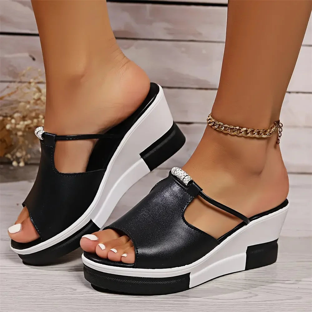 Celestiana | Women's Platform Wedge Sandals - Black - Image 1