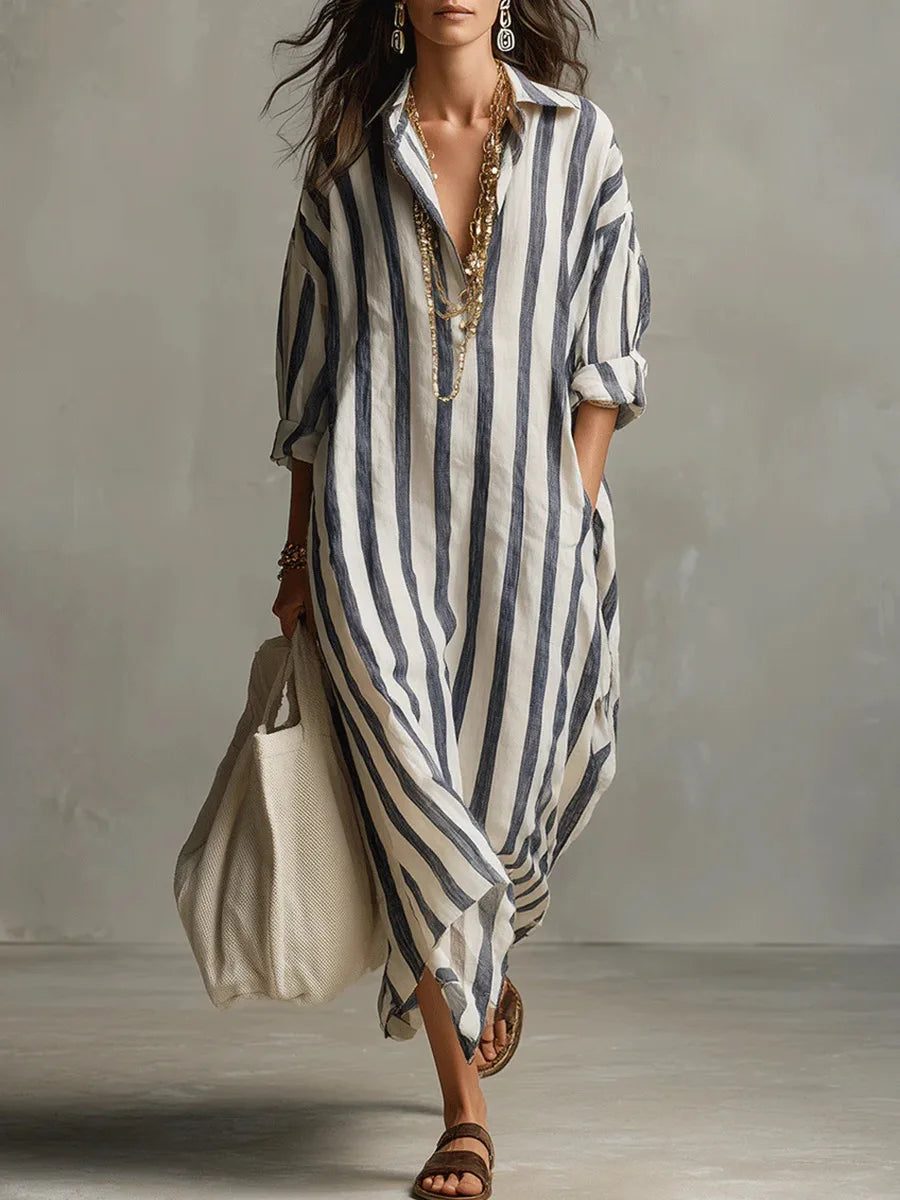 Celestine | Women's Striped Long Sleeve Maxi Dress - Striped - Image 1